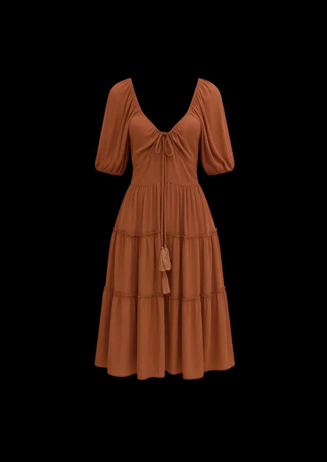 Vestido Curto com Mangas Amplas e Decote em V